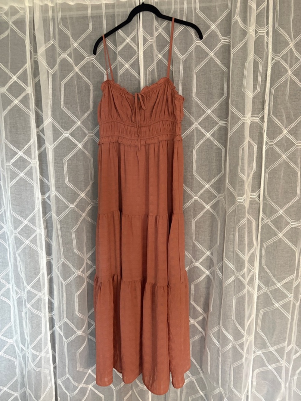 Rust Tiered Maxi Sundress with Adjustable Spaghetti Straps